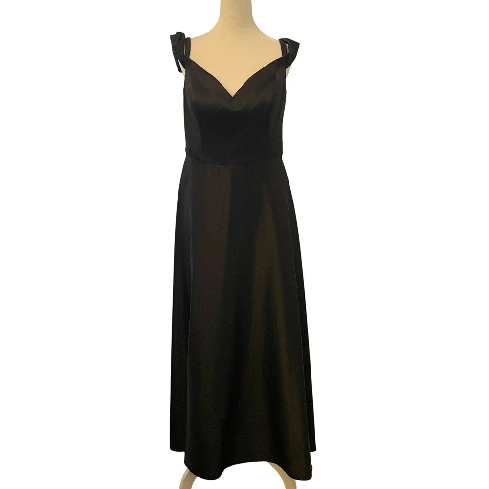 DB Studio Satin Off Shoulder Formal Gown Dress 14 Bridesmaid Maxi F20134 Black - Picture 2 of 16